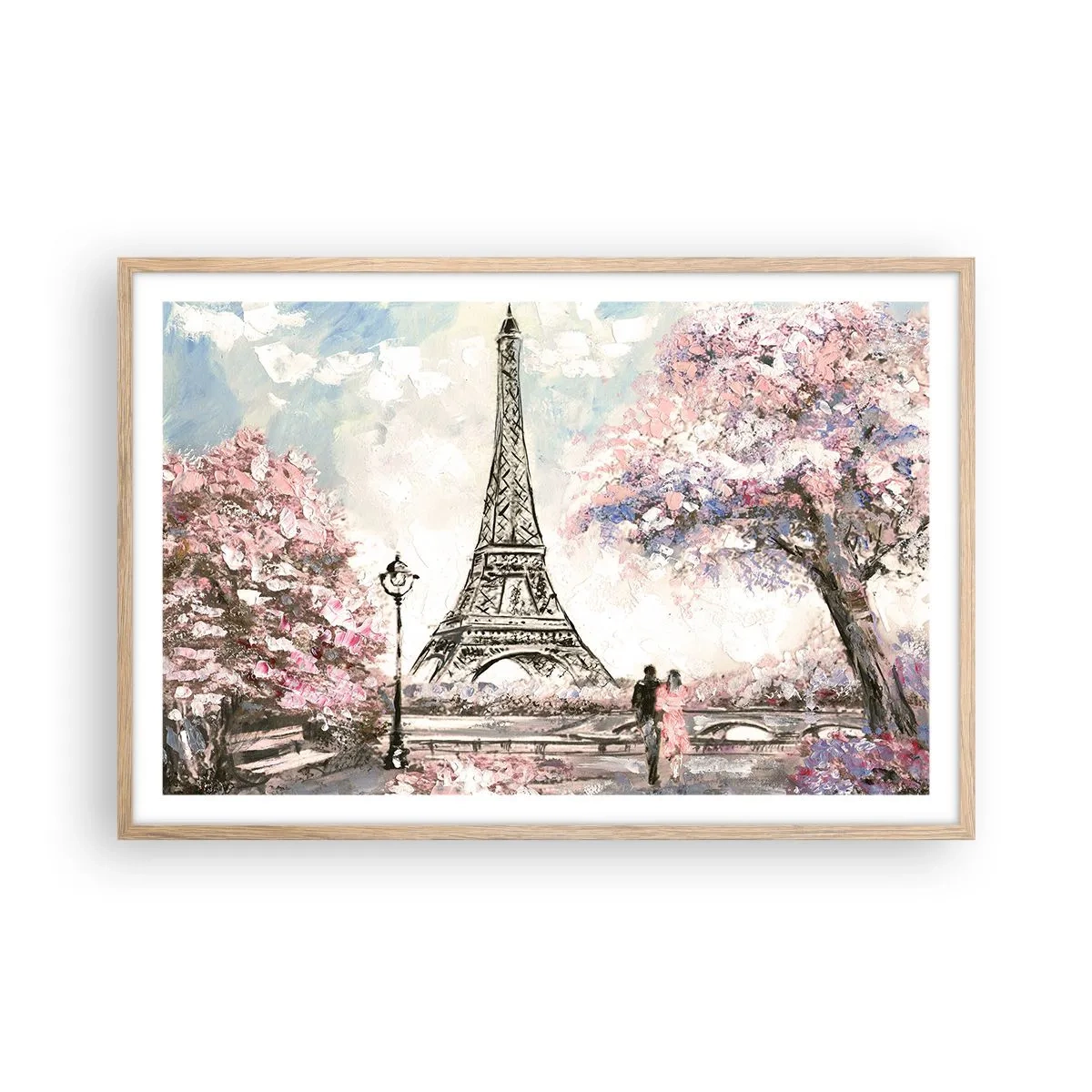 Poster în ramă de stejar deschis - Plimbare în aprilie la Paris - 91x61 cm