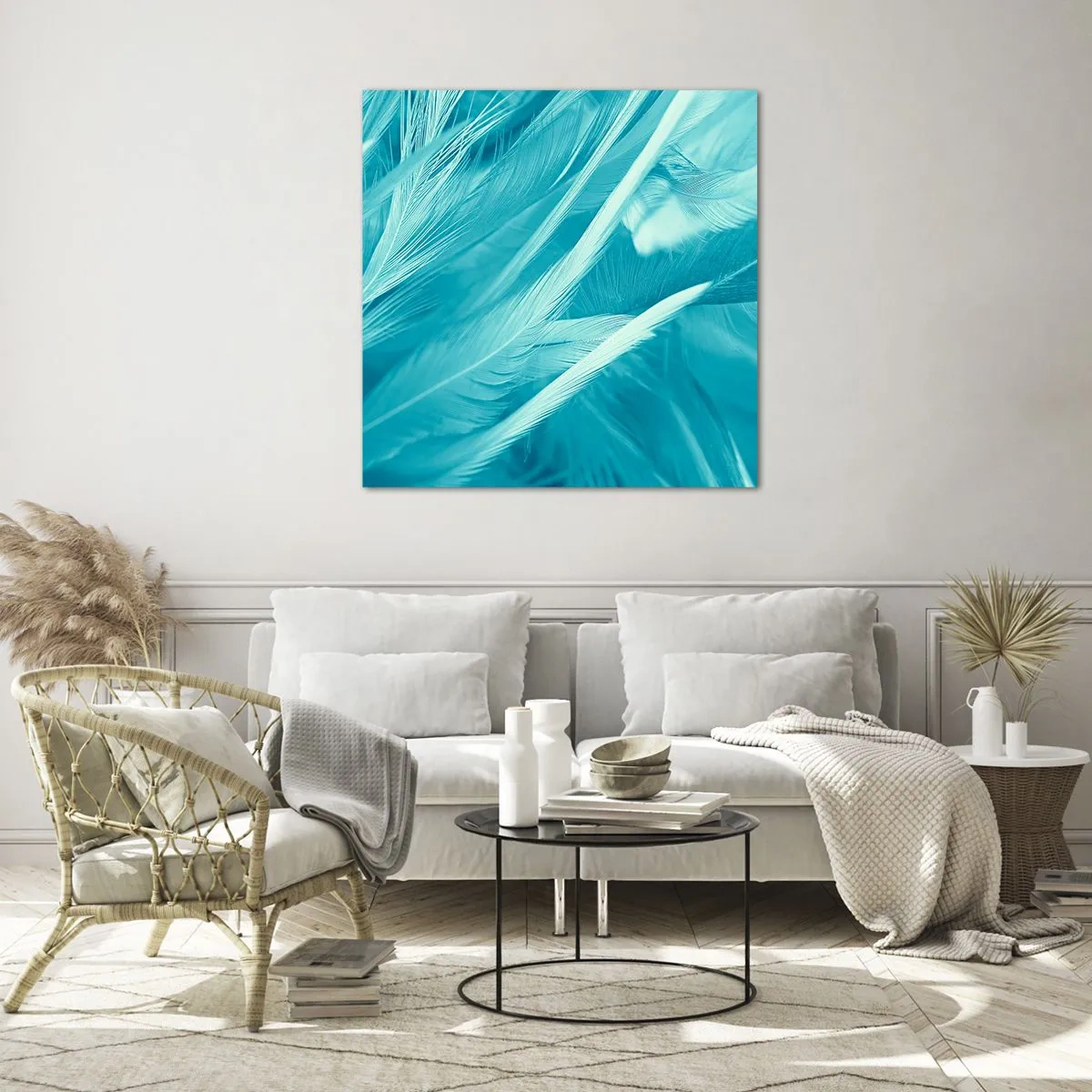 Tablou pe sticlă - Înecându-se în puf - 60x60 cm