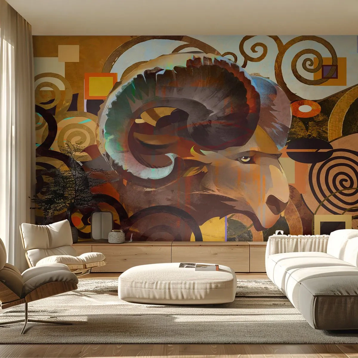 Tapet Premium Sand - Magii - religii - ritualuri - Abstracția, Berbec, Grafică - 300x210 cm