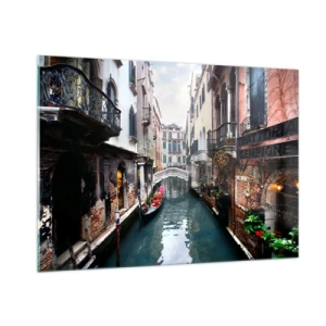 Tablou pe sticlă - Peisaj venețian cu gondolă și pod - 100x70 cm