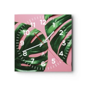 Ceas de perete - Ceas pe sticlă - Întâlnire verde - 40x40 cm