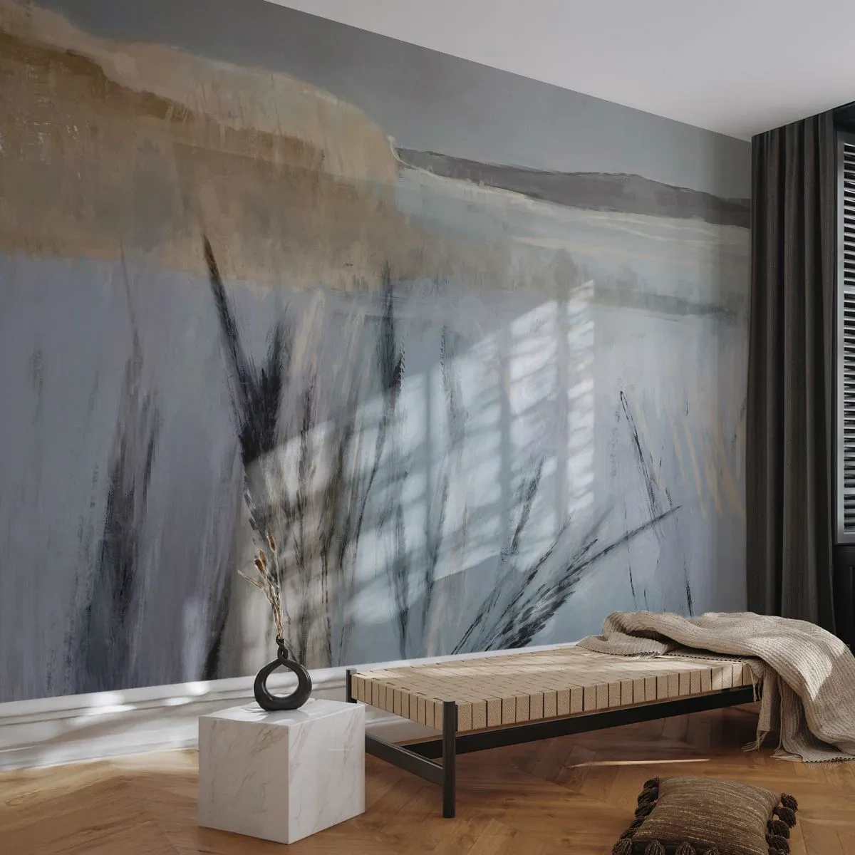 Tapet Standard Eco - Câmpuri de iarnă picturale pe fundalul unui cer pastelat - 100x70cm - Câmpuri de iarnă - Decorațiune modernă pentru perete pentru living și dormitor ARTTOR