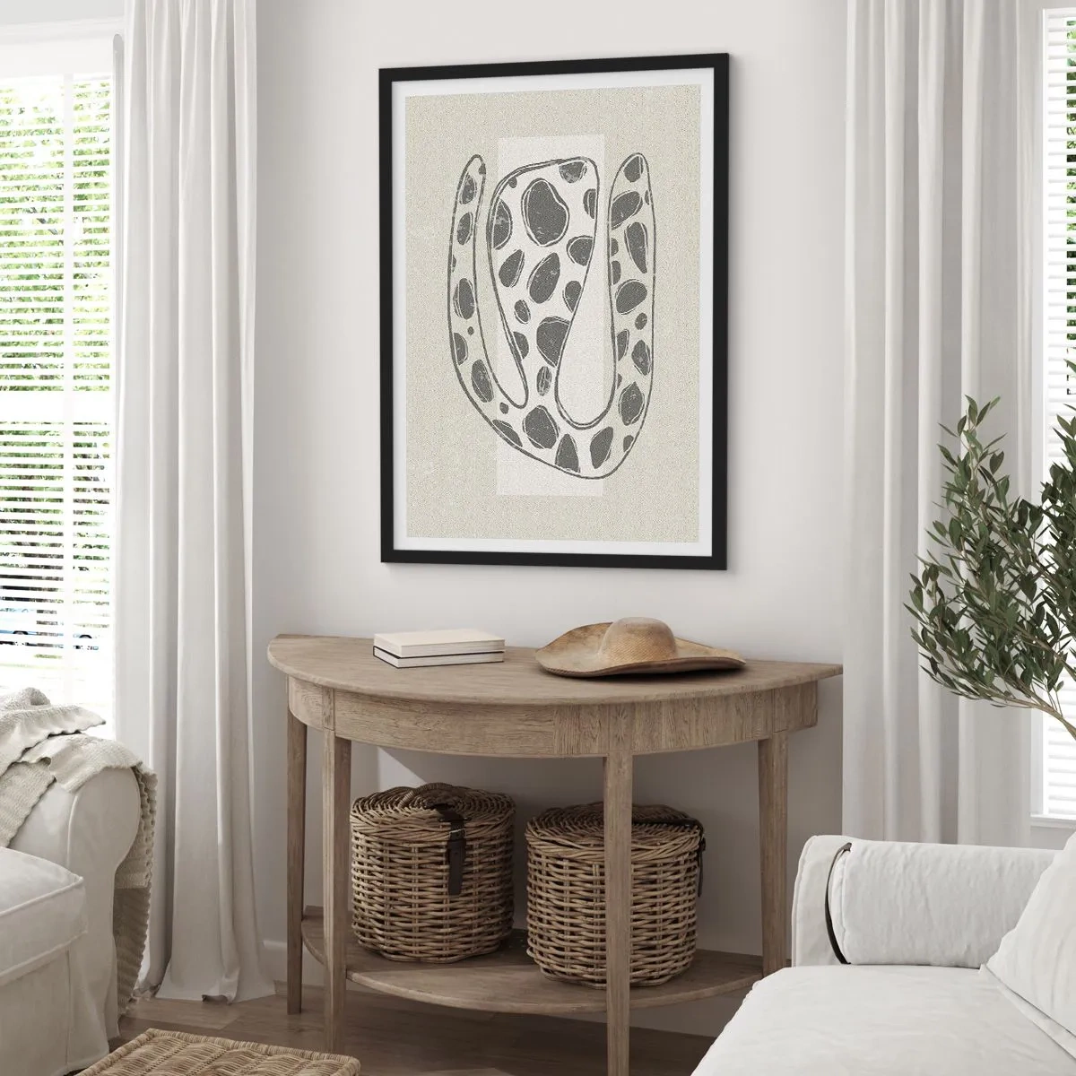 Poster în ramă neagră - Formă organică abstractă în nuanțe de gri - 50x70cm - O creatură bizară - Decorațiune modernă pentru perete pentru living și dormitor ARTTOR