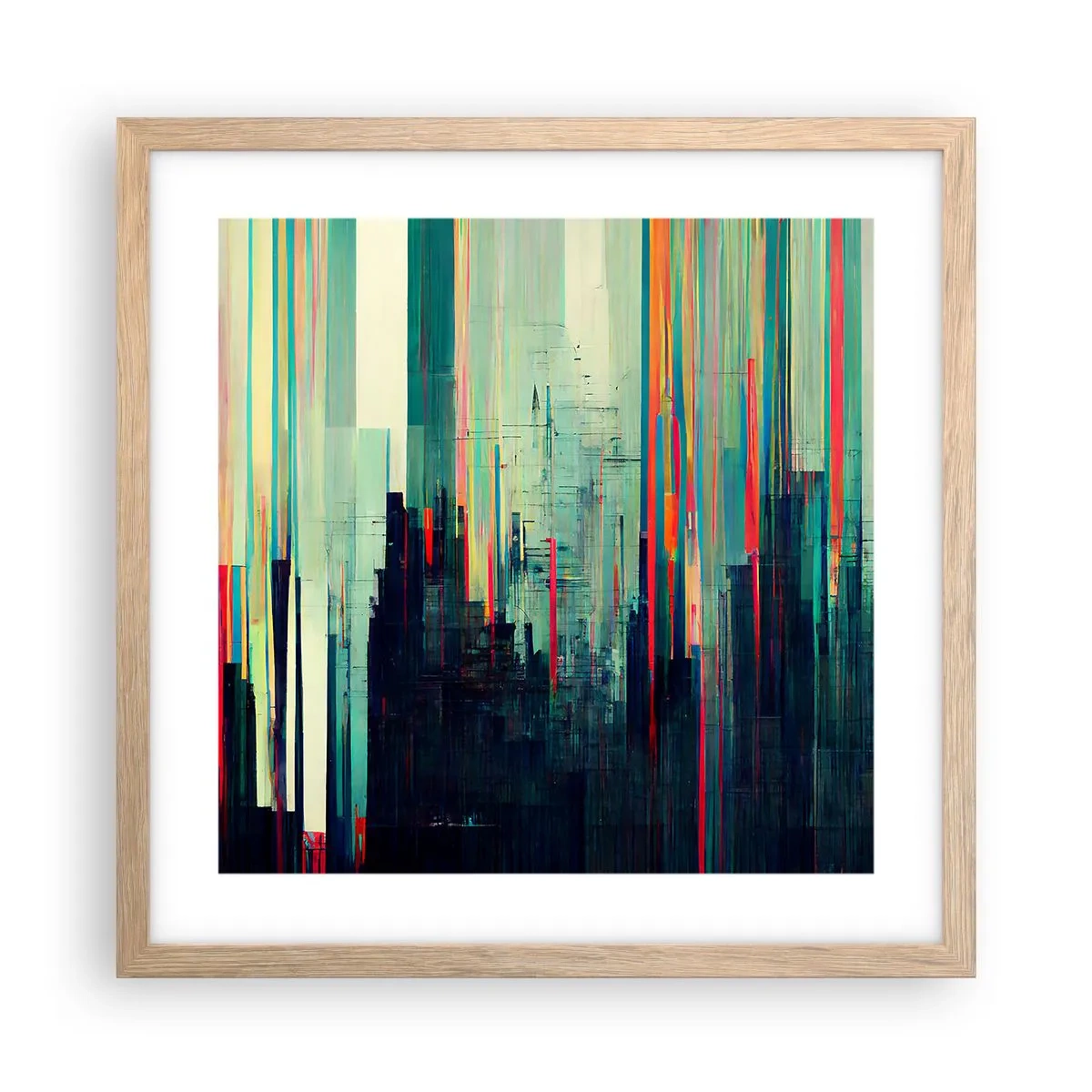 Poster în ramă de stejar deschis - Oraș futurist - 40x40 cm