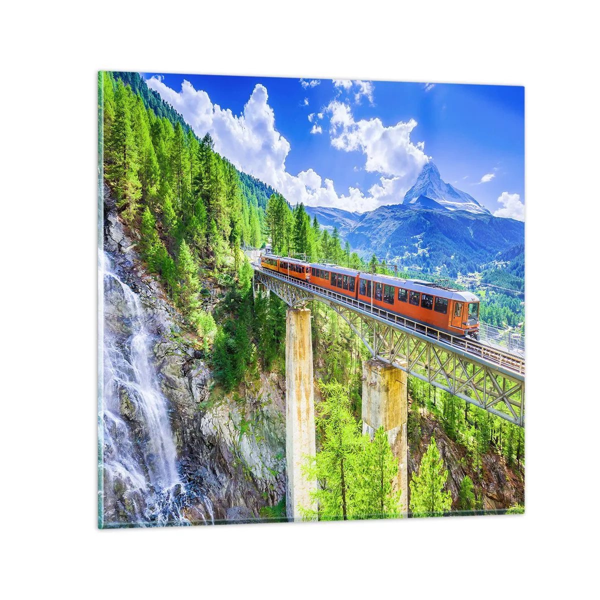 Tablou pe sticlă - Calea ferată din Alpi - 50x50 cm