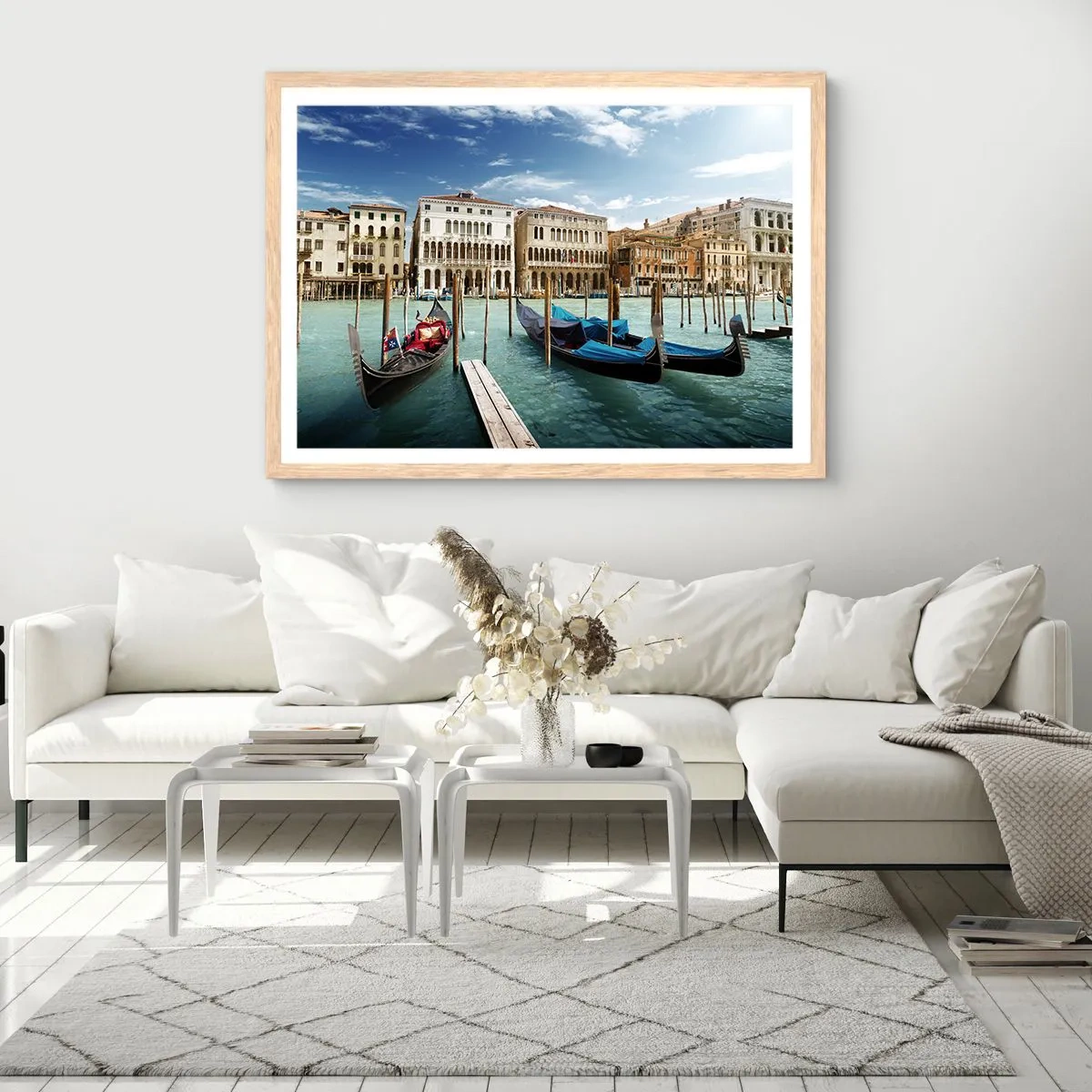 Poster în ramă de stejar deschis - Palate în albastru - 100x70 cm