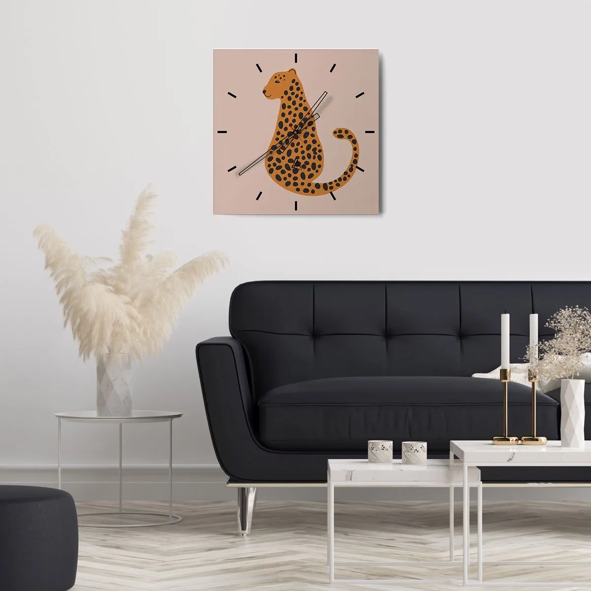 Ceas de perete - Ceas pe sticlă - Modelul leopard este tot timpul la modă - 30x30 cm