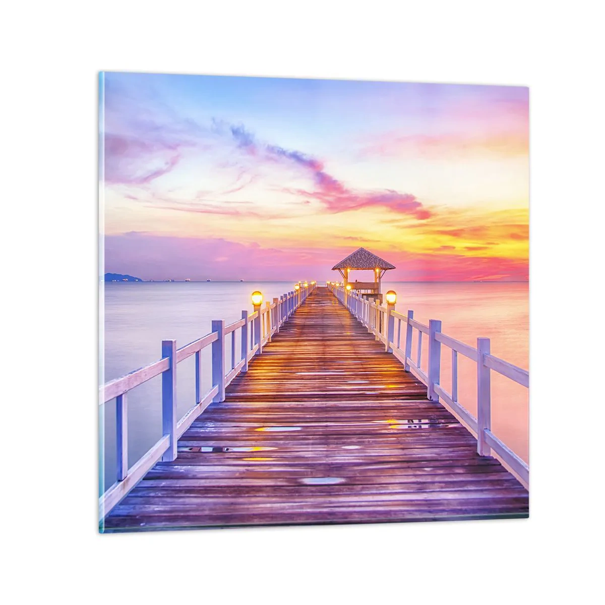 Tablou pe sticlă - Tăcerea serii în liliac-auriu - 40x40 cm