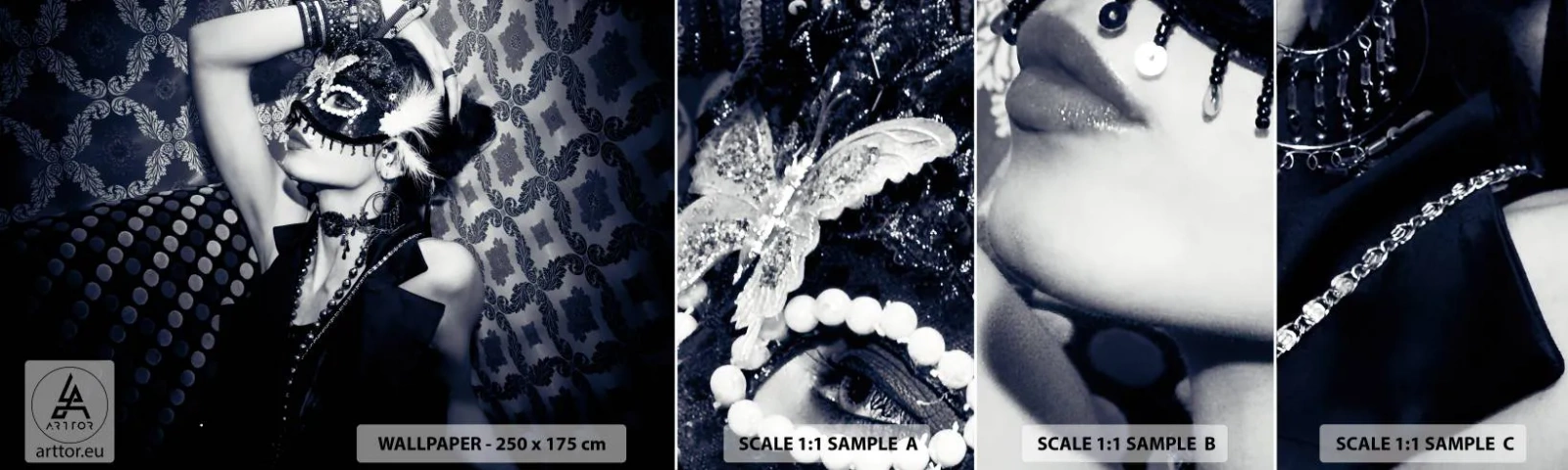 Mostră de Tapet Standard Eco - Decorațiuni, ornamente, modele... - Femeie, Mască venețiană, Model - 100x30 cm