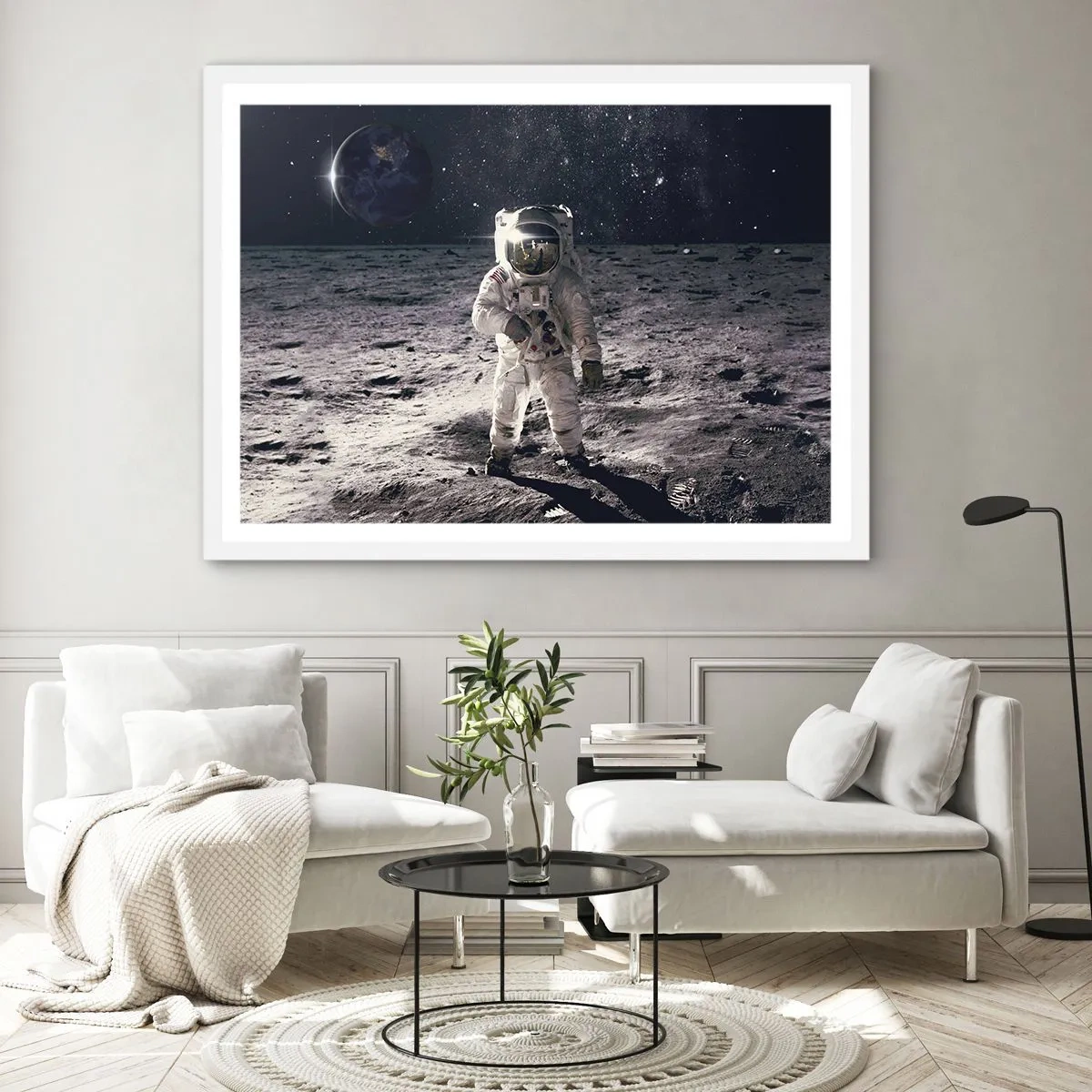 Poster în ramă albă - Salutări de pe Lună - 40x30 cm