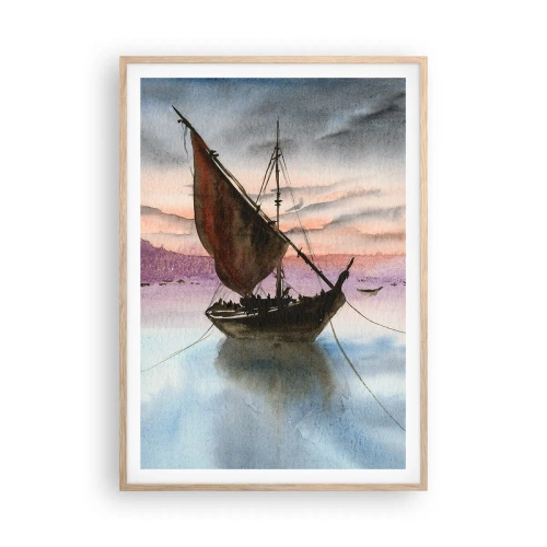 Poster în ramă de stejar deschis - O seară în port - 70x100 cm