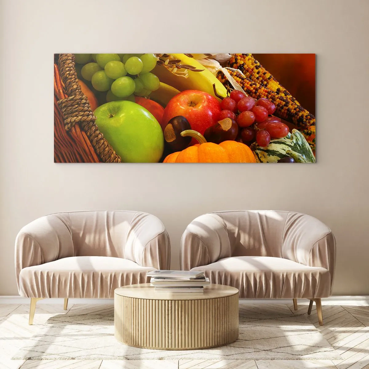 Tablou pe sticlă - Coșul de recoltă - 90x30 cm