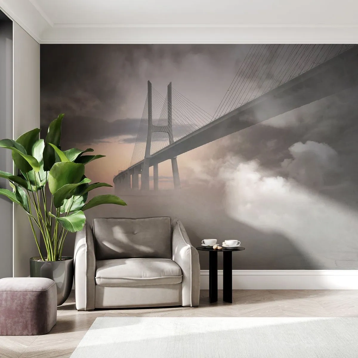 Tapet Premium Canvas - Lângă un râu care nu există - Peisaj, Pod, Arhitectură - 200x140 cm