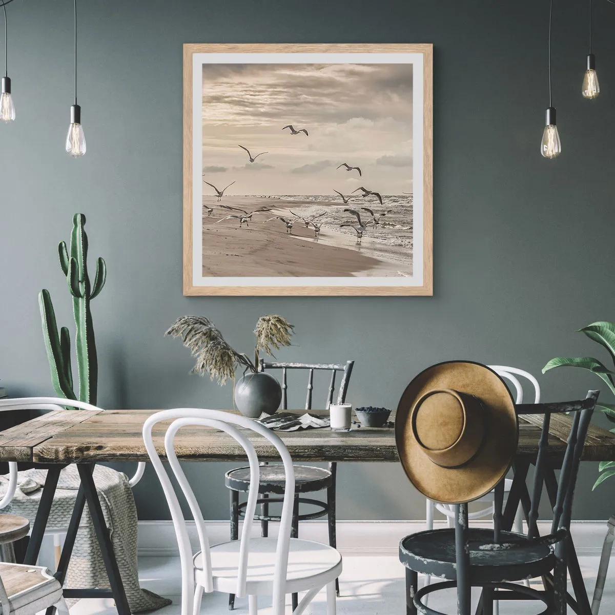 Poster în ramă de stejar deschis - Marea zumzăie, păsările cântă - 30x30 cm