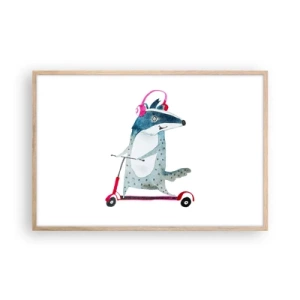 Poster în ramă de stejar deschis - Bucurie de bursuc - 91x61 cm