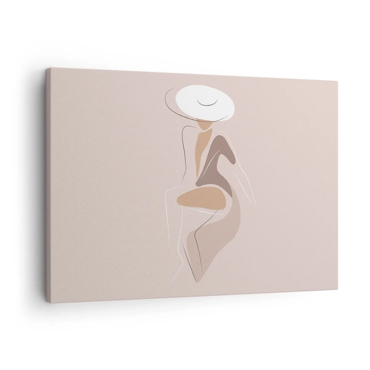 Tablou pe pânză Canvas - Siluetă minimalistă a unei femei cu pălărie - 70x50cm - O doamnă adevărată - Decorațiune modernă pentru perete pentru living și dormitor ARTTOR