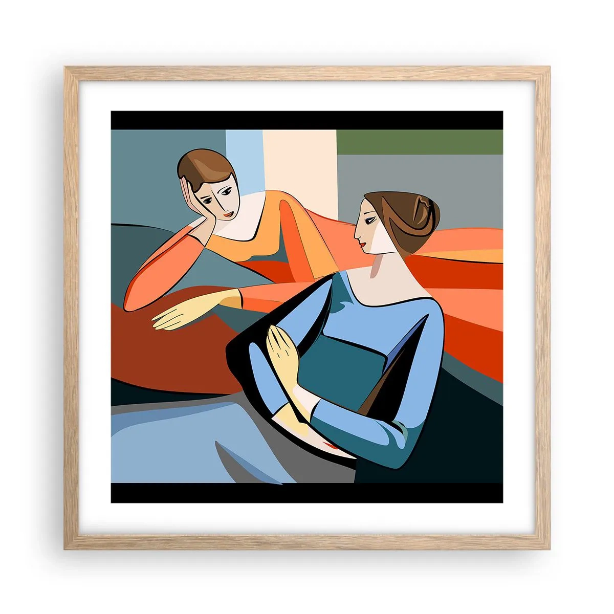 Poster în ramă de stejar deschis - Un moment de confidențe - 50x50 cm