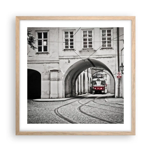 Poster în ramă de stejar deschis - Printr-un labirint urban - 50x50 cm