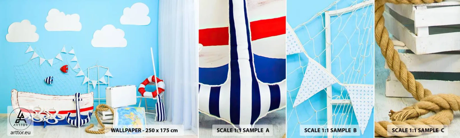 Mostră tapet autocolant Deluxe Sticker - Dorința copilărească de aventură - Pentru copii, Nautic, Barca de pescuit - 100x30 cm