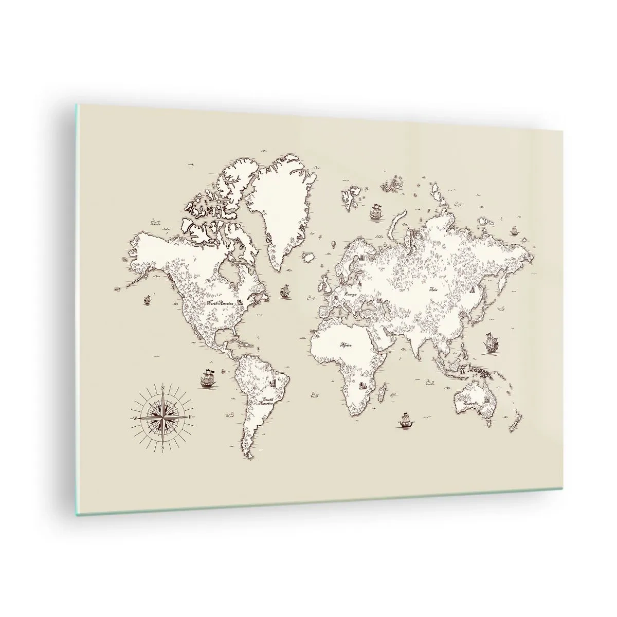 Tablou pe sticlă - O hartă a lumii stilizată într-o versiune clasică - 70x50cm - O călătorie în jurul lumii - Decorațiune modernă pentru perete pentru living și dormitor ARTTOR