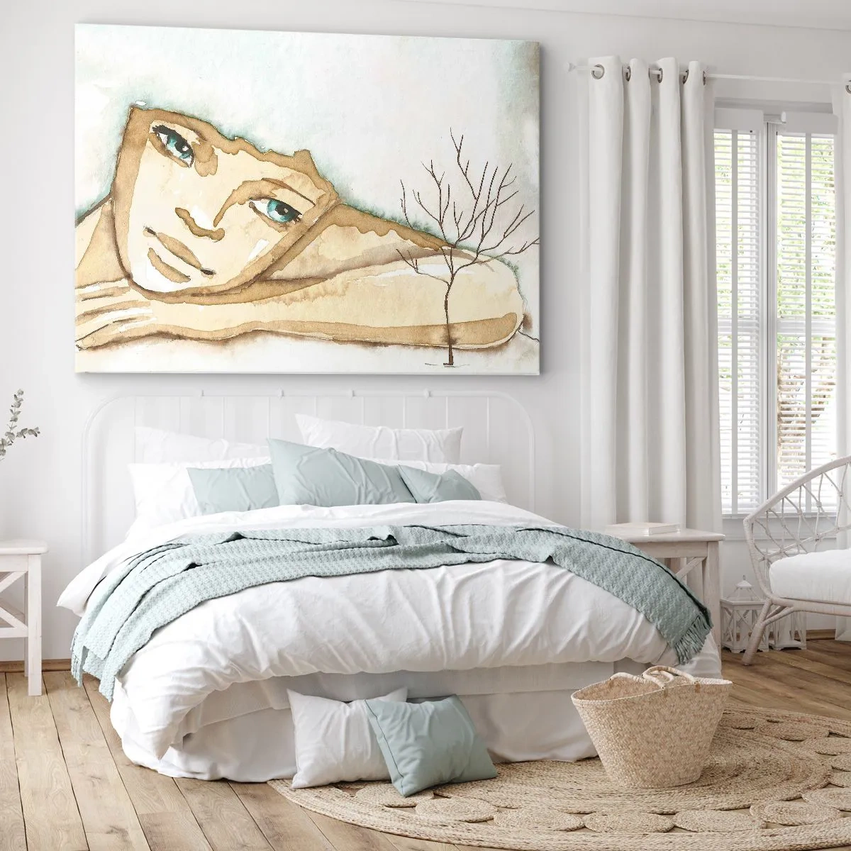 Tablou pe pânză Canvas - Portret artistic al unei femei în culori pastelate - 70x50cm - Copacul poeziei crește din tăcere - Decorațiune modernă pentru perete pentru living și dormitor ARTTOR
