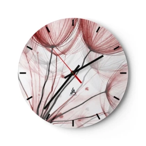 Ceas de perete - Ceas pe sticlă - Păpădii delicate în nuanțe de roșu și alb - 30x30cm - Înainte de plecare - Decorațiune modernă pentru perete pentru living, bucătărie și dormitor ARTTOR