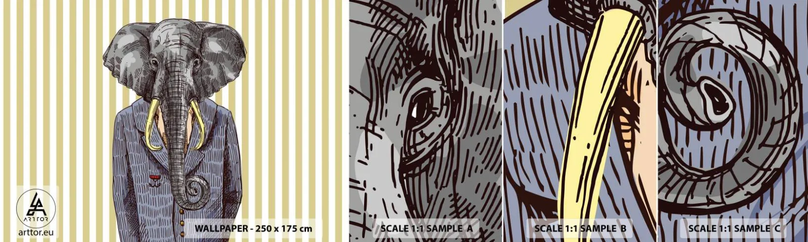 Mostră tapet autocolant Deluxe Sticker - Elegant prin natură - Abstracția, Elefant, Portret - 100x30 cm