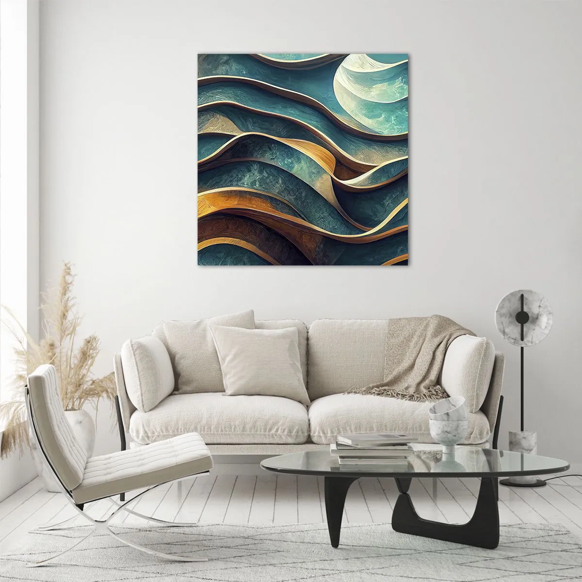 Tablou pe sticlă - Meandre de albastru - 60x60 cm