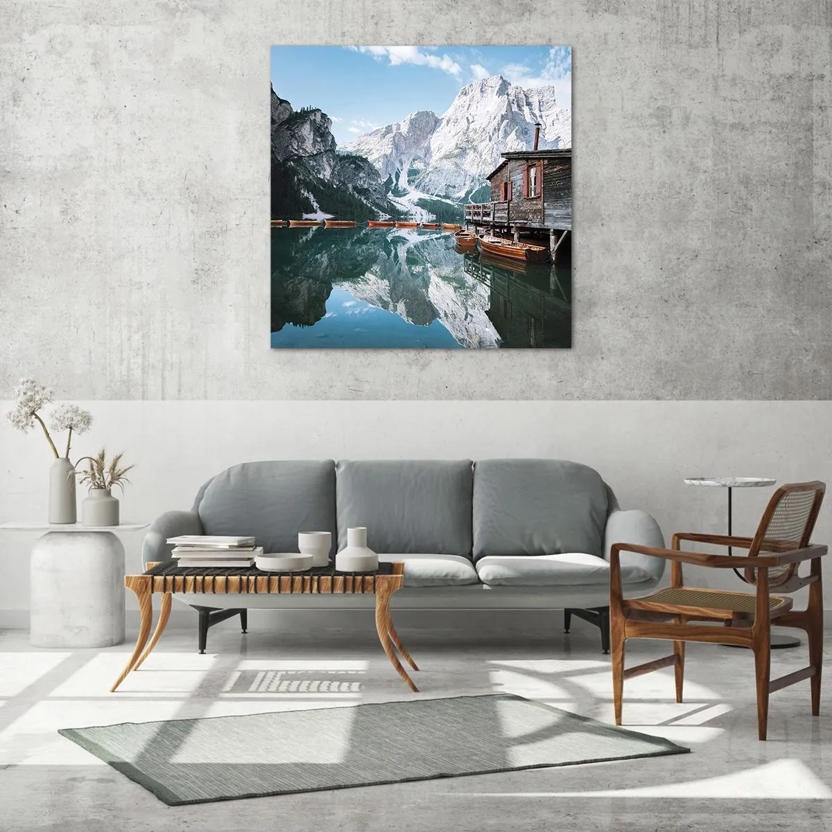 Tablou pe sticlă - Dimineață cristalină de munte - 40x40 cm