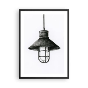Poster în ramă neagră - Schiță a unei lămpi suspendate industriale - 50x70cm - Cu mulți ani în urmă... - Decorațiune modernă pentru perete pentru living și dormitor ARTTOR