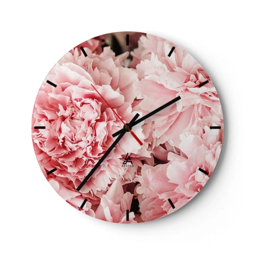 Ceas de perete - Ceas pe sticlă - Un prim-plan al bujorilor roz luxurianți în plină floare - 30x30cm - Visul roz - Decorațiune modernă pentru perete pentru living, bucătărie și dormitor ARTTOR