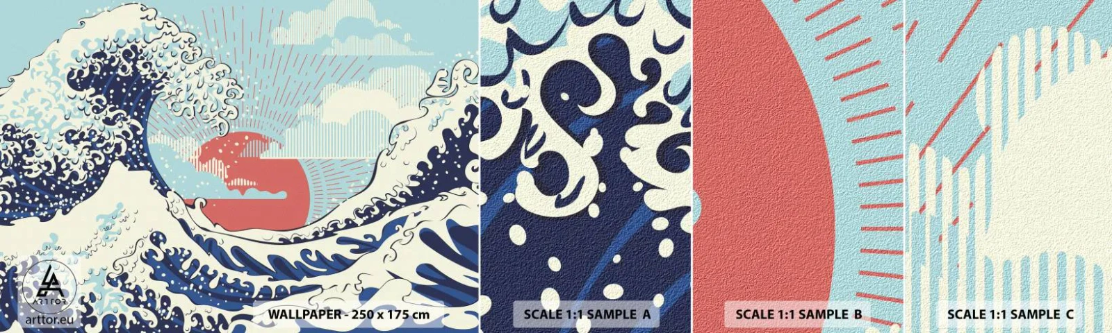 Mostră tapet autocolant Deluxe Sticker - Din inspirații japoneze - Abstracția, Valul mării, Mare - 100x30 cm