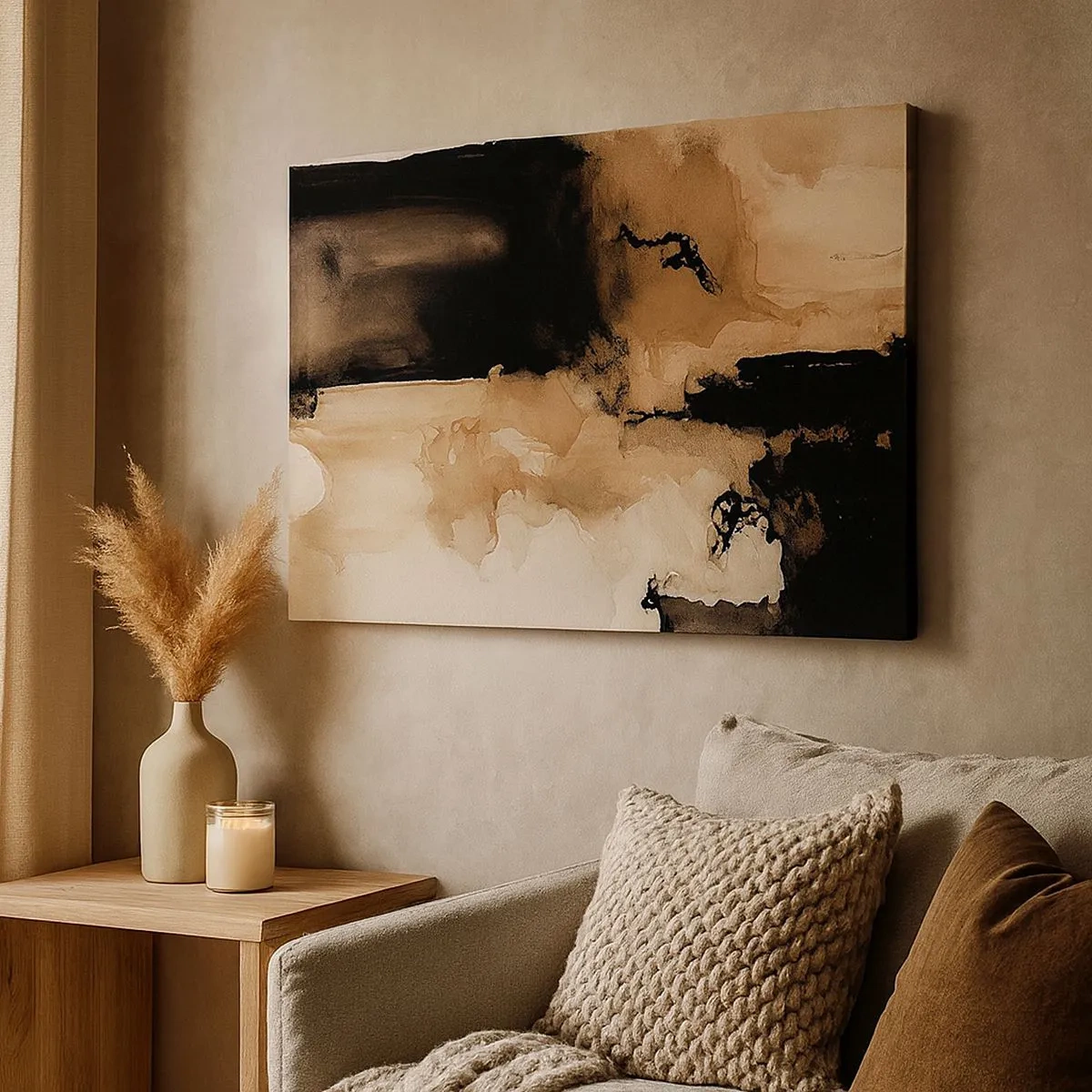 Tablou pe pânză Canvas - Compoziție abstractă în nuanțe de maro și negru - 70x50cm - O abstractizare intrigantă - Decorațiune modernă pentru perete pentru living și dormitor ARTTOR