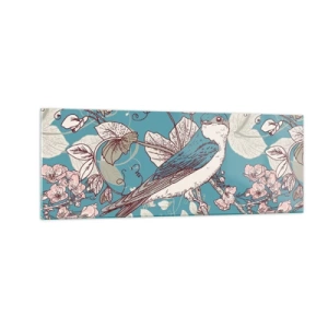 Tablou pe sticlă - Ciripit în florile albe - 140x50 cm