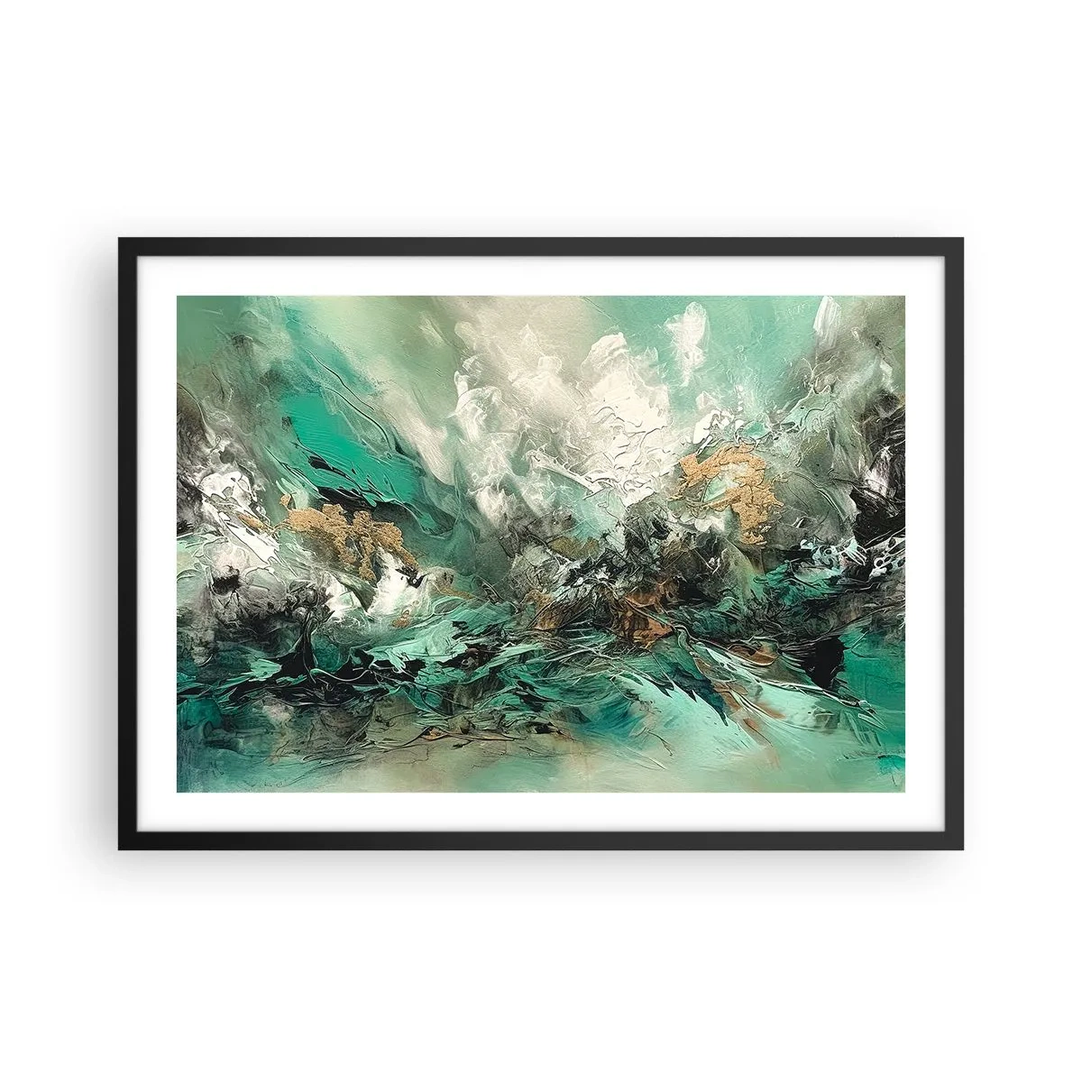 Poster în ramă neagră - Fierbere negru-smarald - 70x50 cm