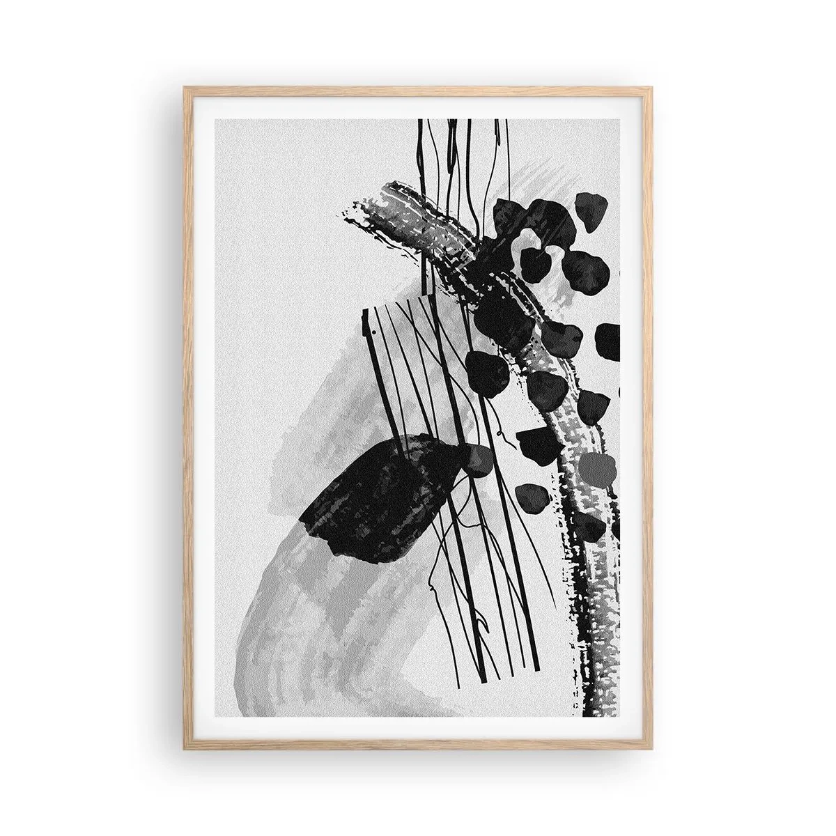 Poster în ramă de stejar deschis - Abstracție organică în negru și alb - 70x100 cm