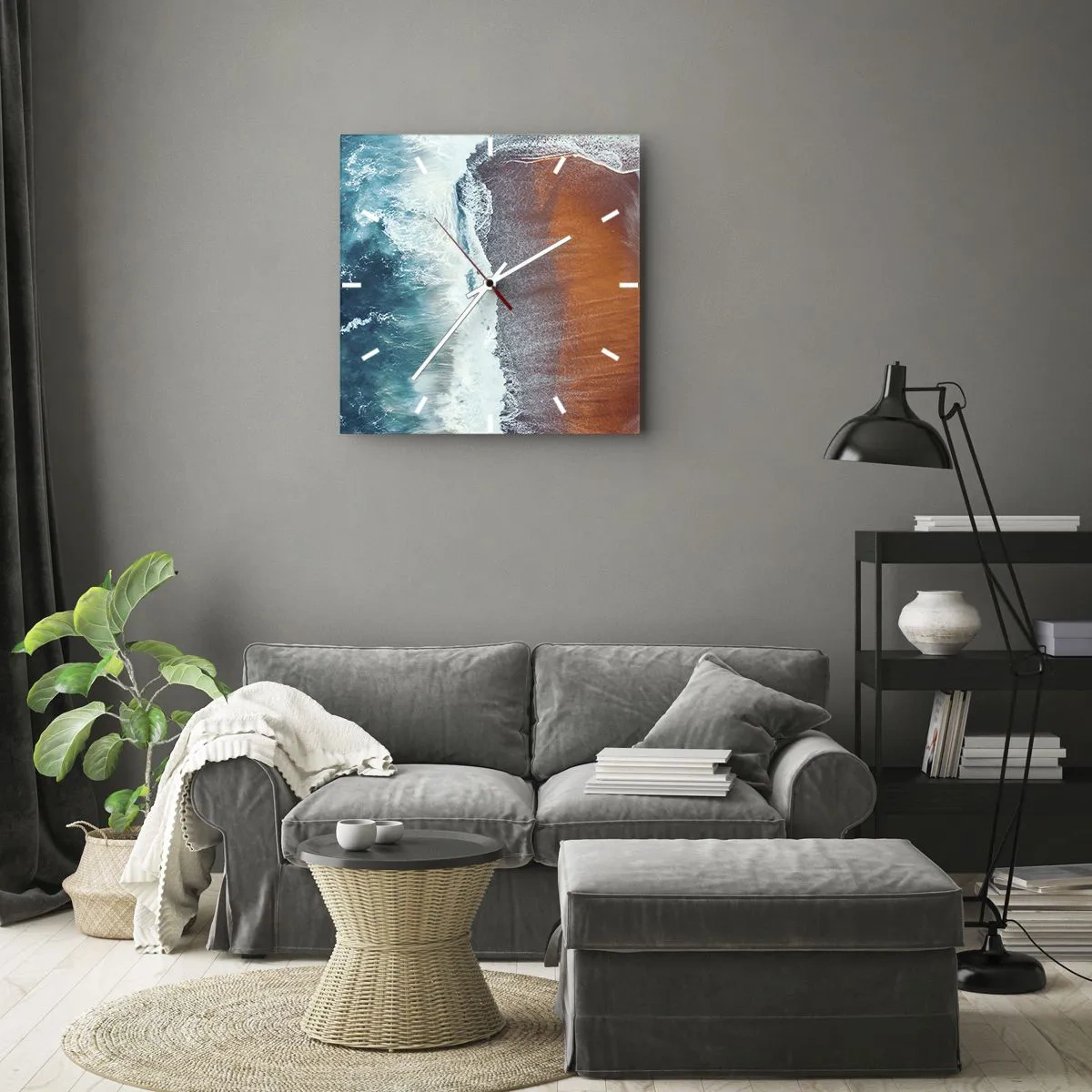 Ceas de perete - Ceas pe sticlă - Atingerea oceanului - 30x30 cm