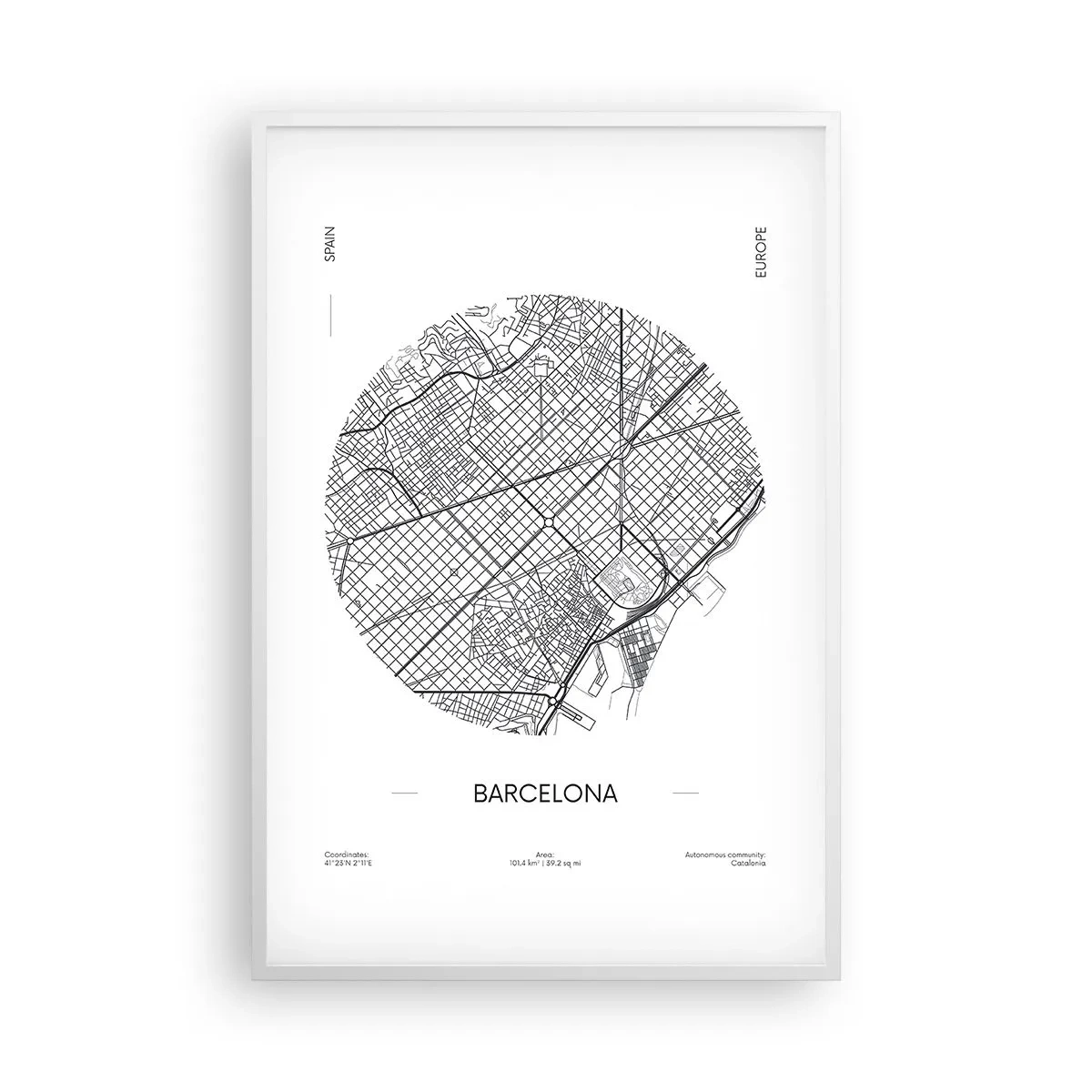 Poster în ramă albă - Anatomia Barcelonei - 61x91 cm