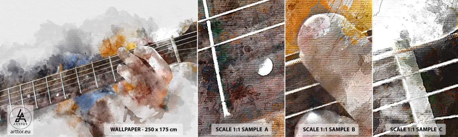 Mostră tapet autocolant Deluxe Sticker - Poezie între corzi - Muzică, Chitară, Grafică - 100x30 cm