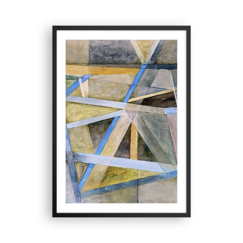 Poster în ramă neagră - Abstracție geometrică cu nuanțe de albastru și auriu - 50x70cm - Drept sau de-a curmezișul? - Decorațiune modernă pentru perete pentru living și dormitor ARTTOR