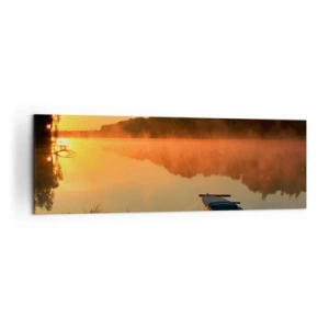 Tablou pe pânză - Răsăritul soarelui peste apă ca un strat de oglindă - 160x50 cm