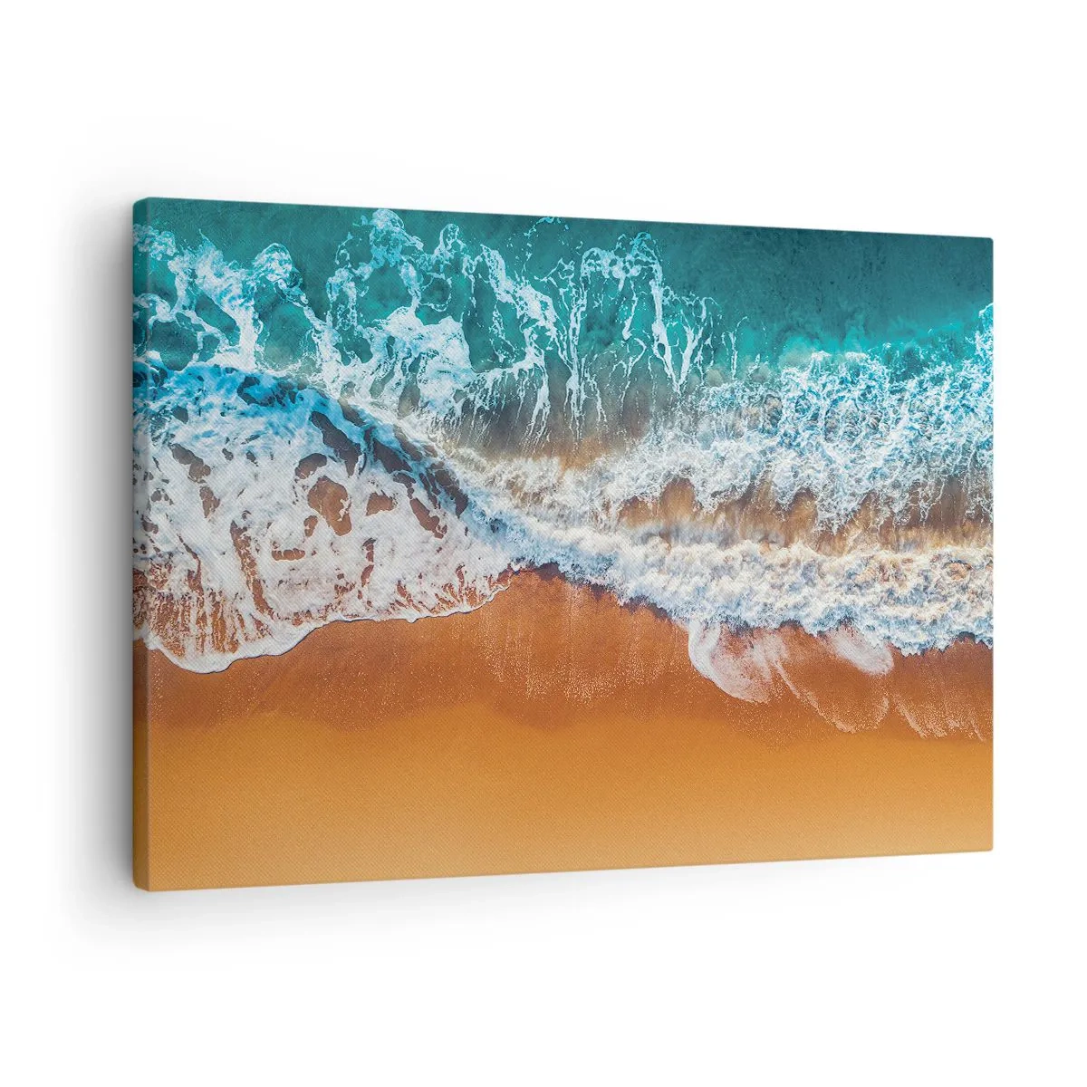 Tablou pe pânză Canvas - Vedere aeriană a valurilor oceanului care se izbesc de țărm - 70x50cm - Întotdeauna în tandem - Decorațiune modernă pentru perete pentru living și dormitor ARTTOR