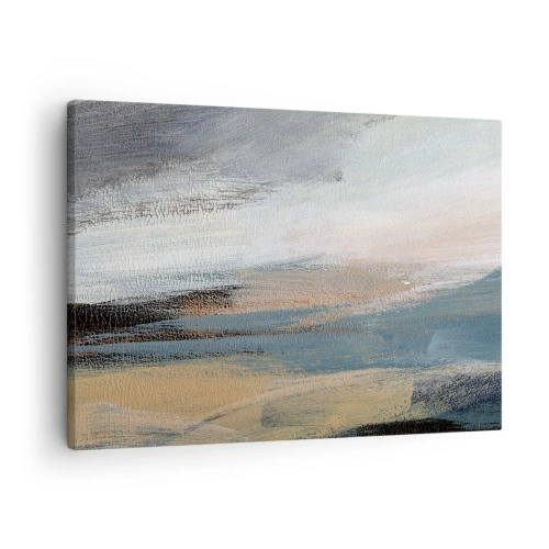 Tablou pe pânză Canvas - Peisaj abstract în nuanțe subtile de albastru și bej - 70x50cm - Abstracție: peisaj nordic - Decorațiune modernă pentru perete pentru living și dormitor ARTTOR