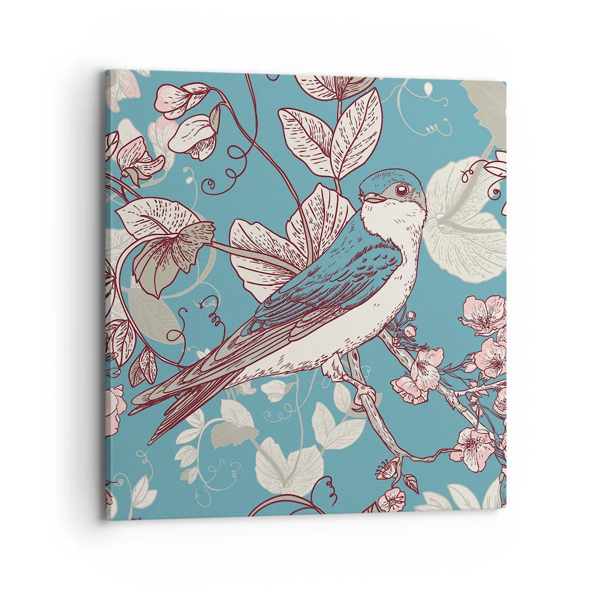 Tablou pe pânză - Ciripit în florile albe - 70x70 cm