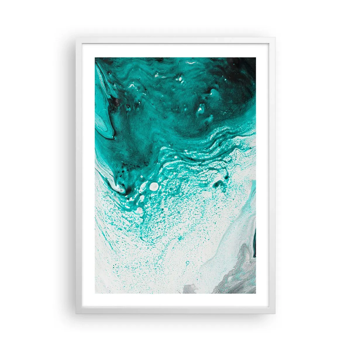 Poster în ramă albă - Dizolvându-se în alb și turcoaz - 50x70 cm
