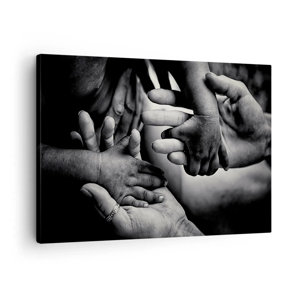 Tablou pe pânză Canvas - Mâini albe și negre din diferite generații - 70x50cm - A fi om - Decorațiune modernă pentru perete pentru living și dormitor ARTTOR