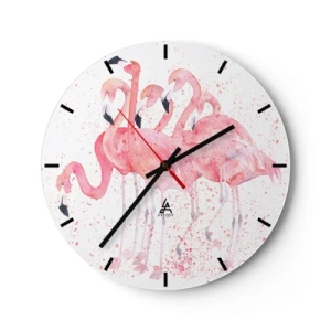 Ceas de perete - Ceas pe sticlă - Un grup de flamingo roz într-un stil artistic de acuarelă. - 30x30cm - Ansamblul roz - Decorațiune modernă pentru perete pentru living, bucătărie și dormitor ARTTOR