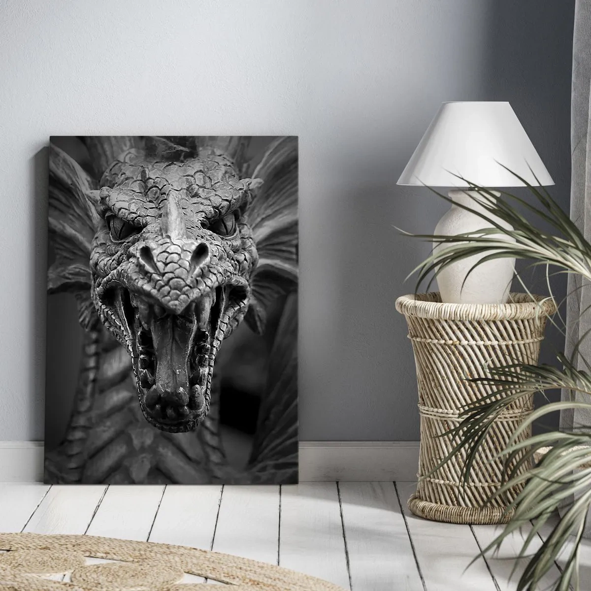 Tablou pe pânză - Dragon de basm în gri - 50x70 cm