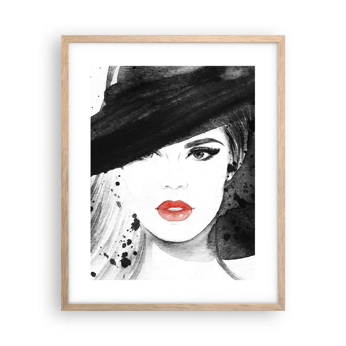 Poster în ramă de stejar deschis - Doamna în negru - 40x50 cm