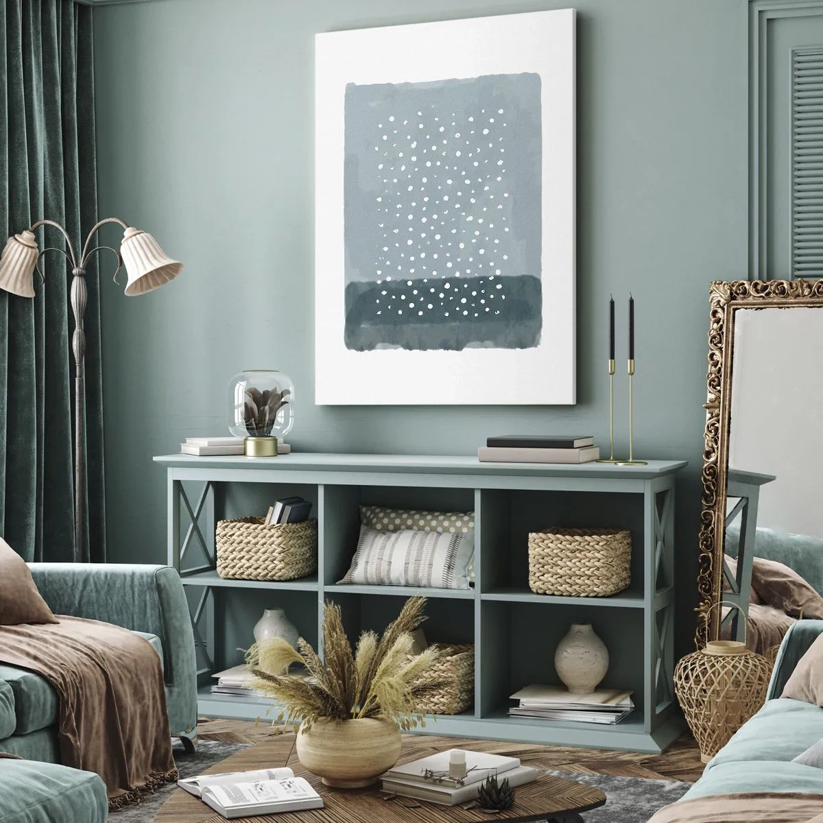 Tablou pe pânză - Crescute pe albastru - 55x100 cm